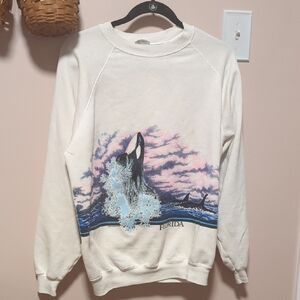 1988 Shamu Florida Sweatshirt XL 46 48 Leaping Orca Whale Ocean Sparkle Water